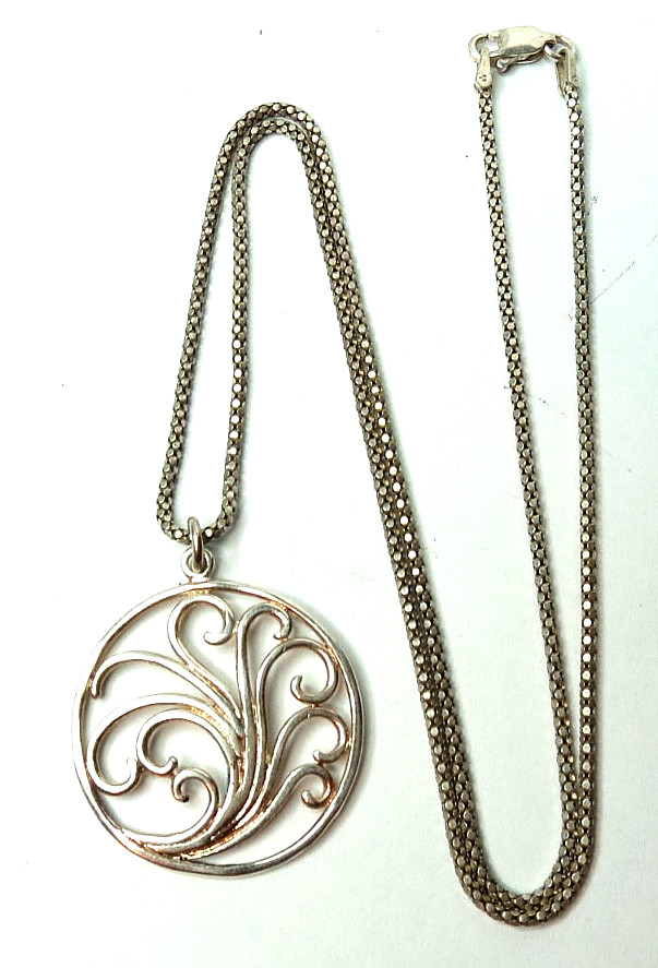 VTG FLOWER 925 STERLING SILVER NECKLACE CHAIN 20″ & 29MM PENDANT 7 GRAMS