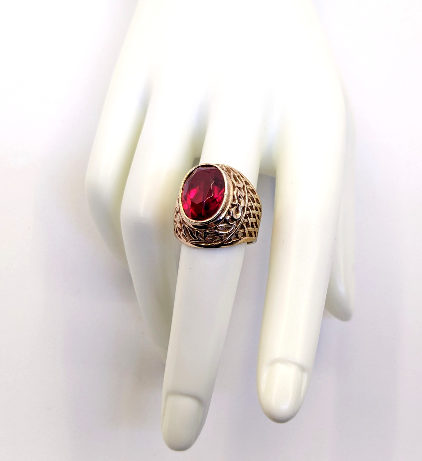 Vintage Soviet RING Silver⭐875 stamp Star USSR with Large Ruby -8US (18.5mm)| #8