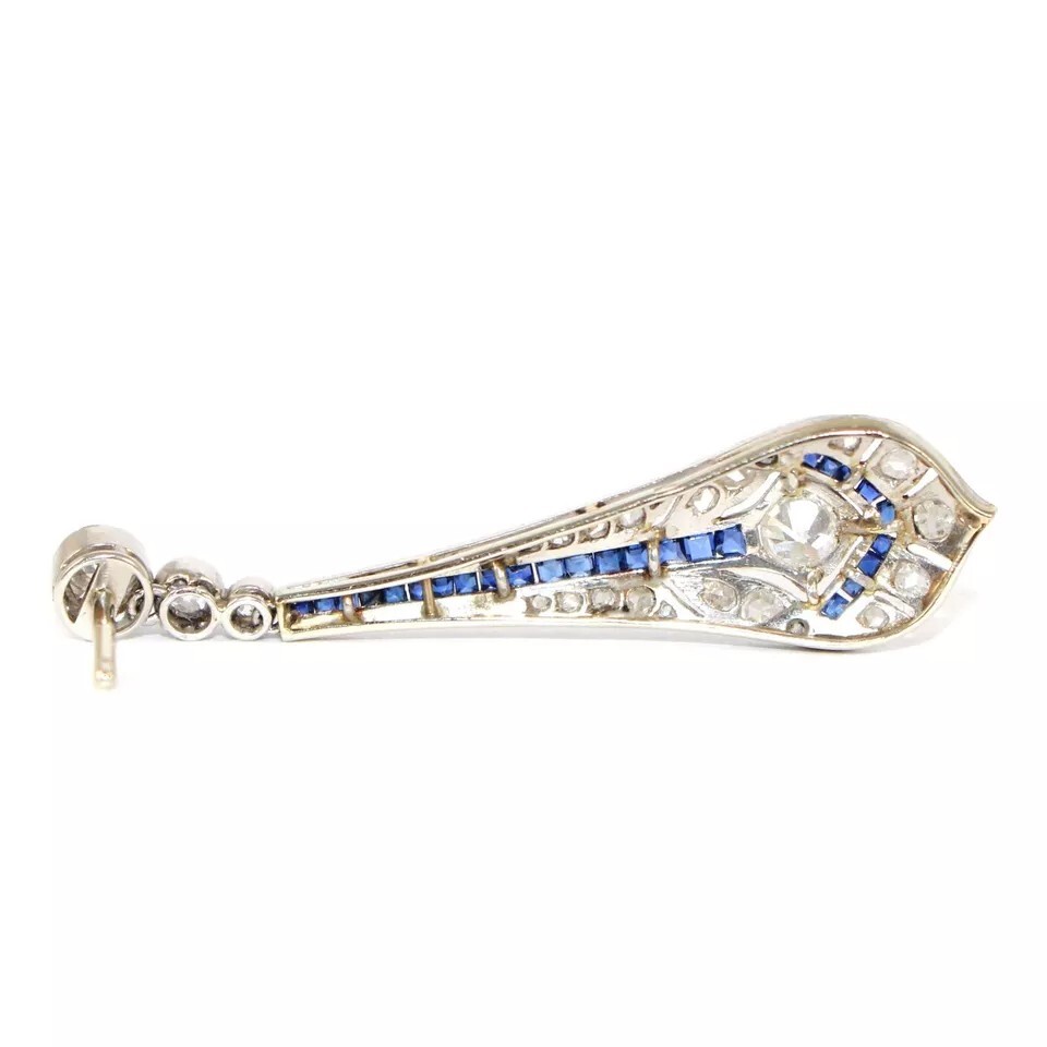 Art Deco Lab Created Sapphire Diamond Woman Wedding Antique Earring 925 Silver
