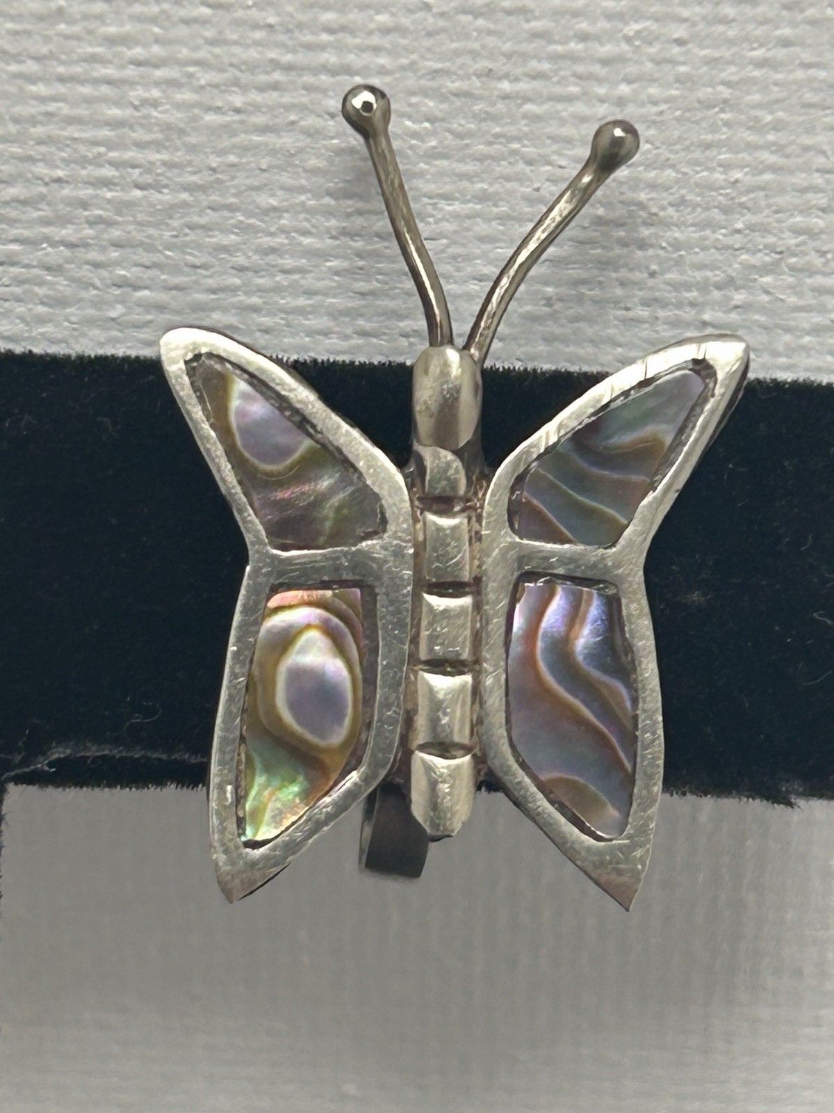 Vintage Mexico 925 Sterling Silver Abalone Butterfly Screw Back Earrings