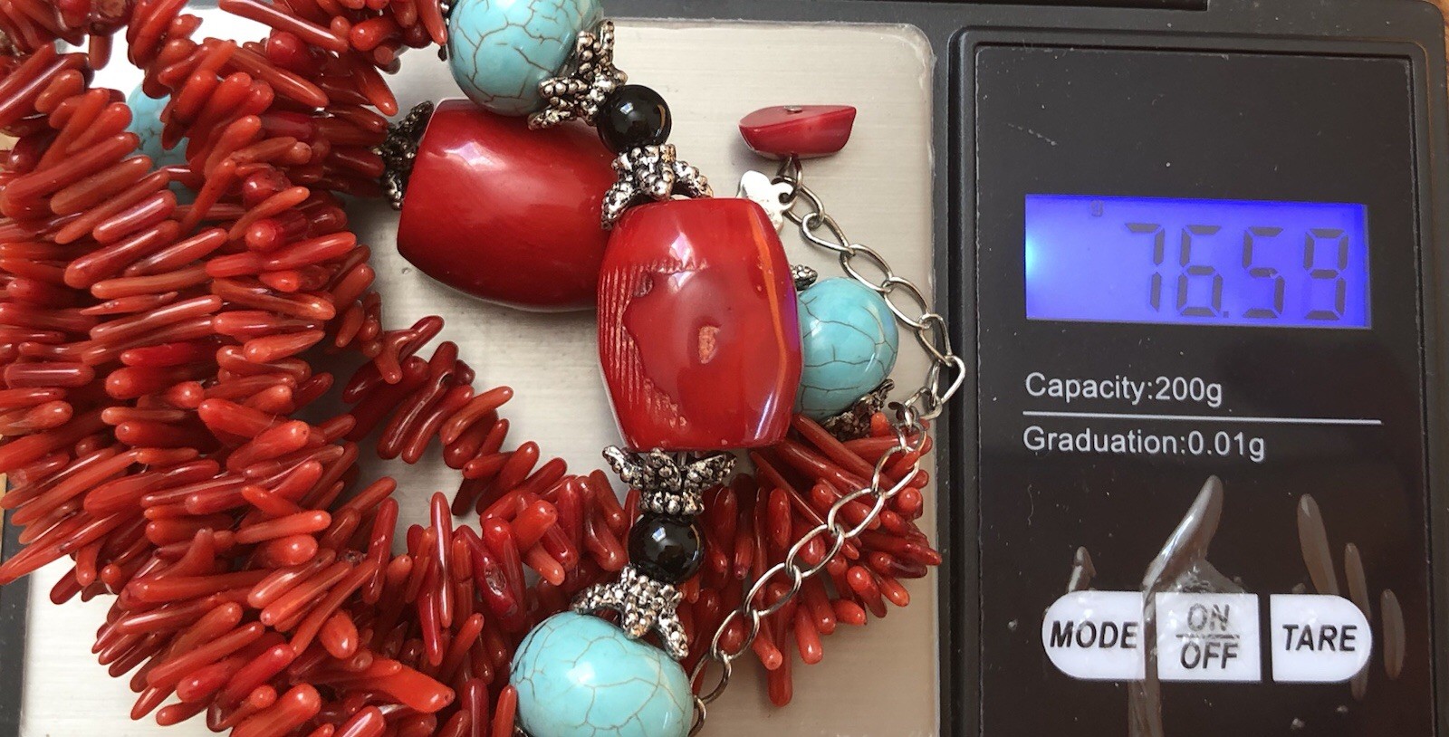Vtg HDNY Red Coral Necklace W/ Beautiful Turquoise Beads Approximately 76grams