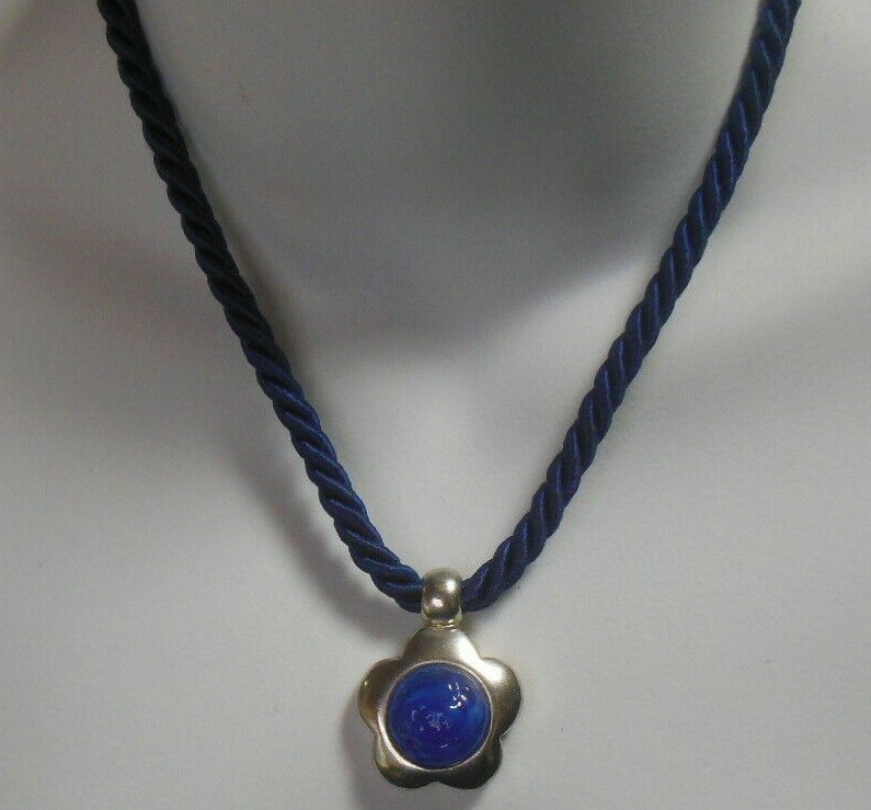 Vintage Signed Enny Monaco Blue Pendant Necklace 17.5″ Made in Italy