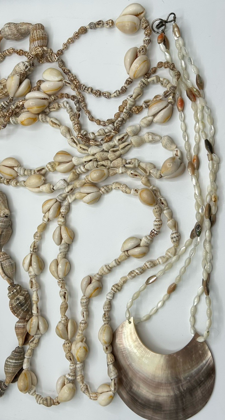 Vintage Long Necklaces Cowrie Shell Lot of 5 Natural Sea Shell Boho Beach 34”