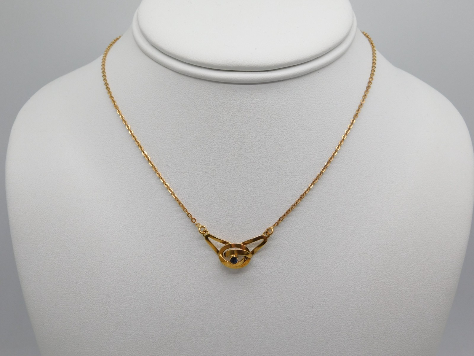 ART NOUVEAU 18K SOLID YELLOW GOLD SAPPHIRE STONE NECKLACE 14 3/4″ L