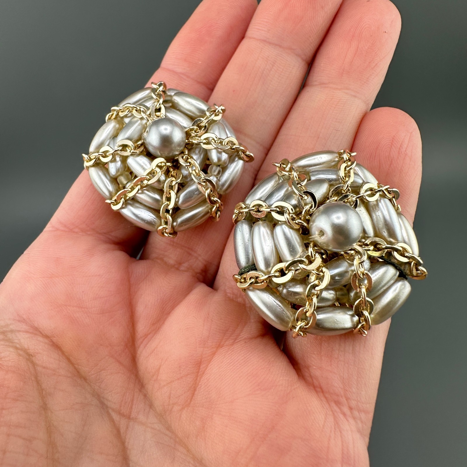 Vintage Faux Pearl Earrings Lot Round Chunky Statement Gold Tone Some Signed