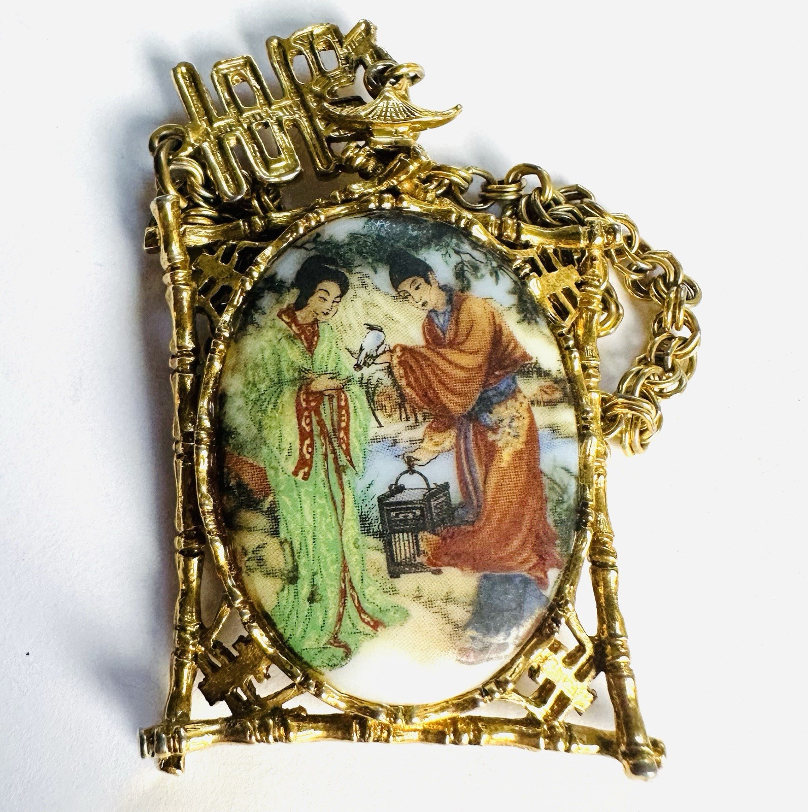 VTG Arthur Pepper ART Japanese Theme Porcelain Colorful Necklace Signed 20.5”
