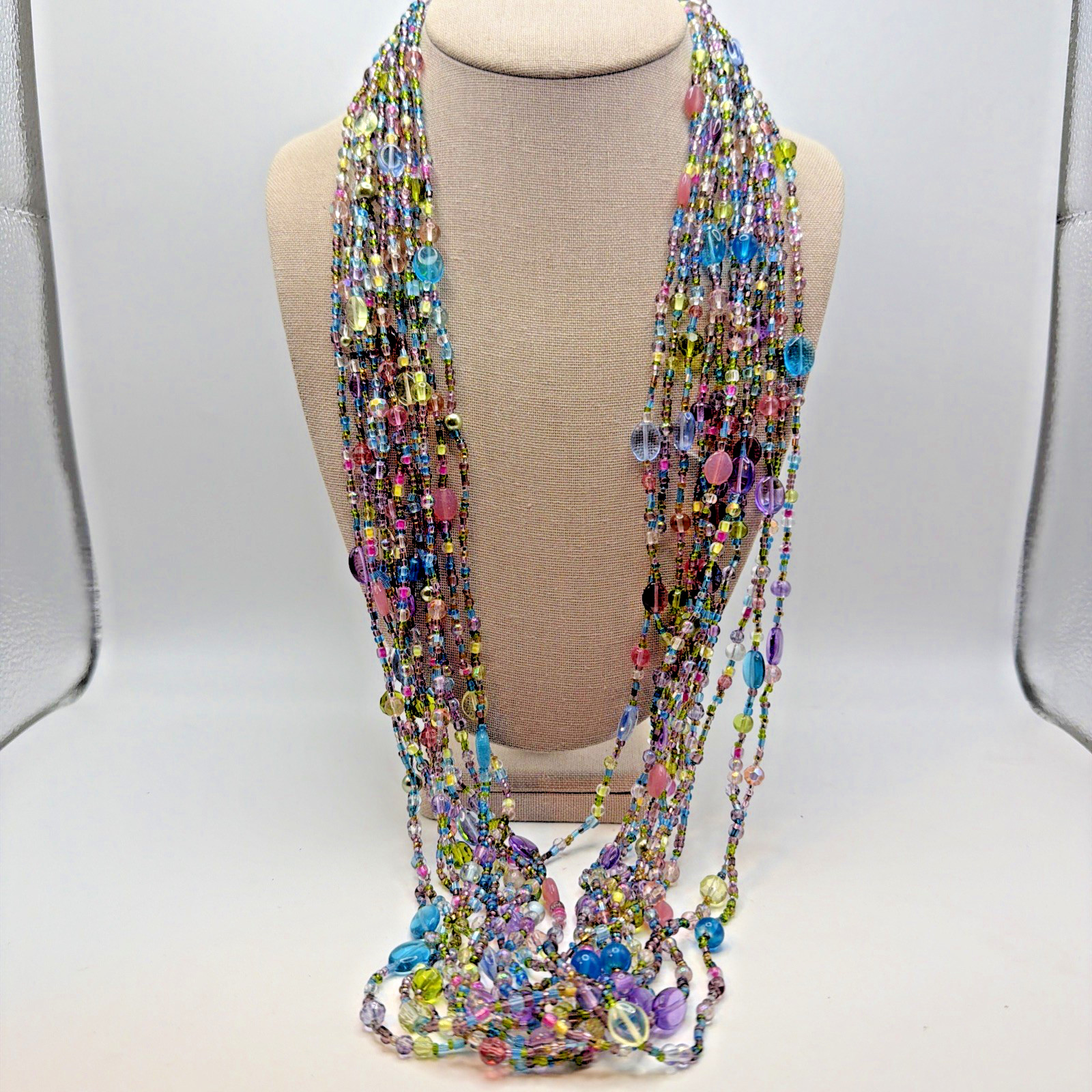Vintage Joan Rivers Czech Beaded Glass Necklace Torsade Collection Pastel Colors
