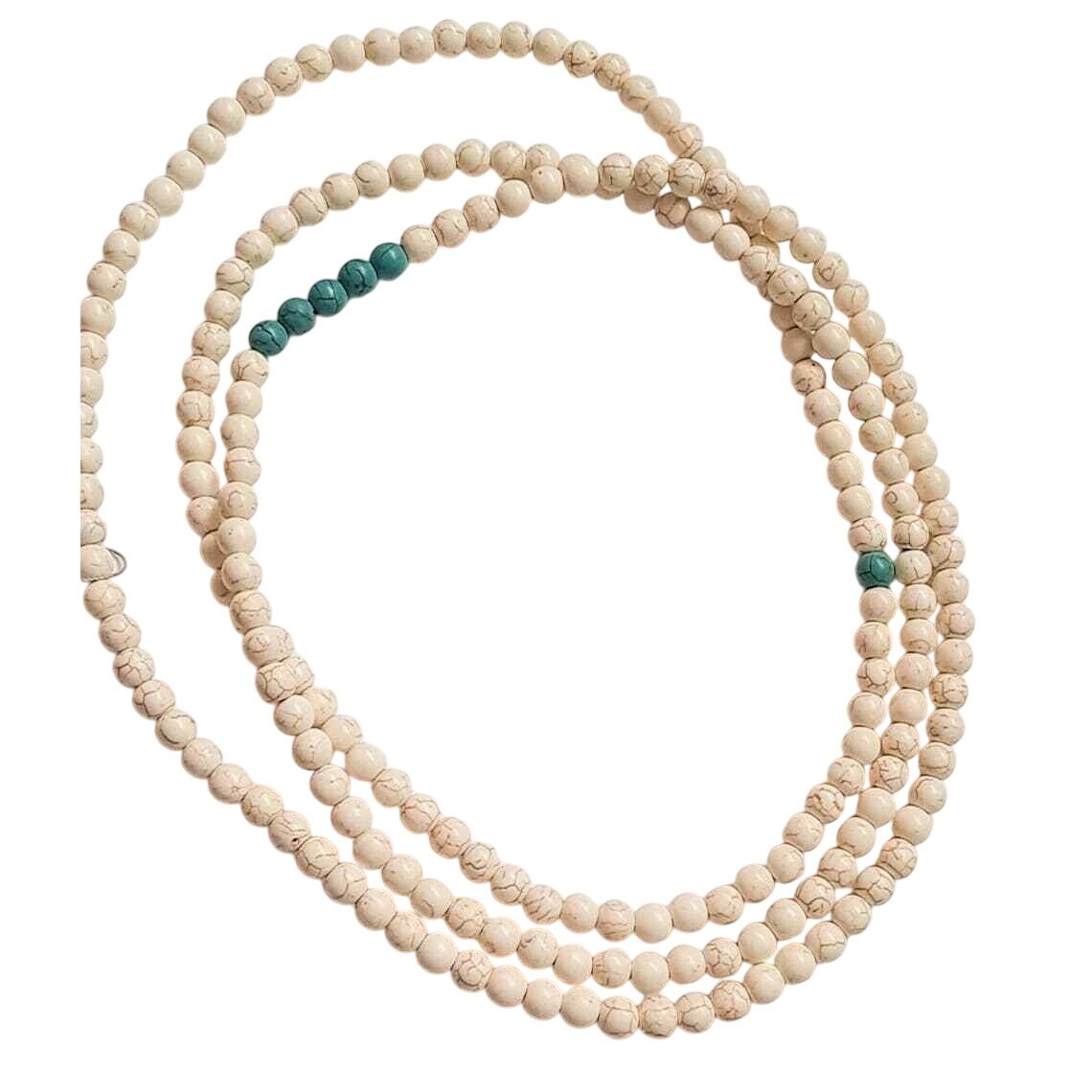 Vintage 62″ Howlite Turquoise Prayer Beads Necklace Mala Rosary Style Boho Layer