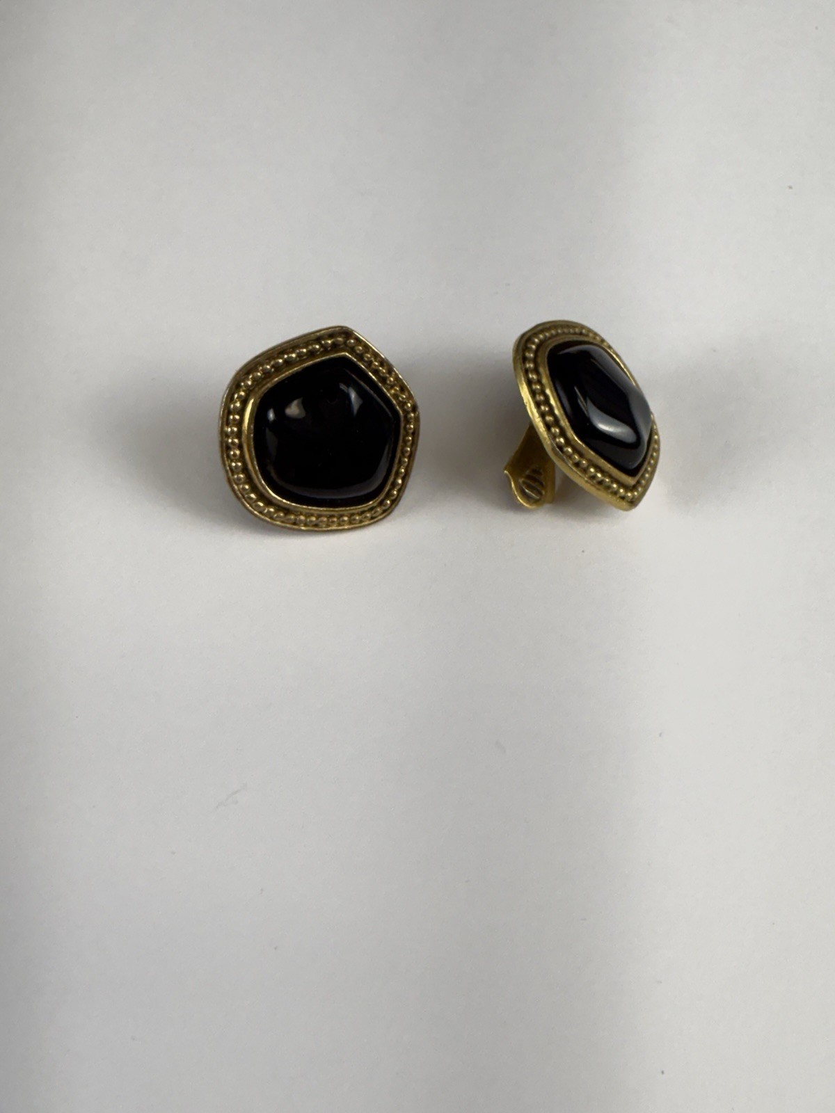 Vtg Yves Saint Laurent Square Enamel Clip-On Earrings Black Signed YSL