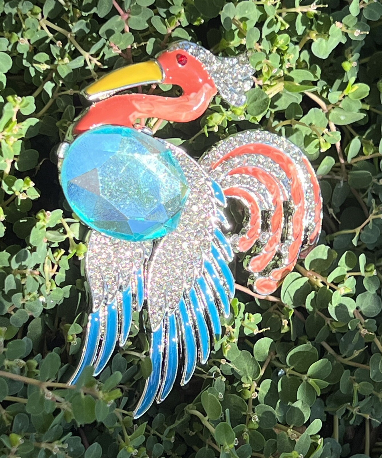 Parrot Bird Crystal Rhinestone Brooch Peacock Pin Enamel Vintage Jelly Belly