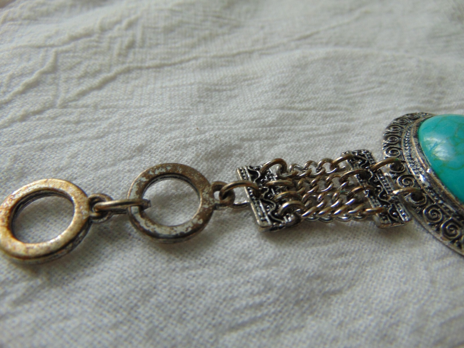 vintage silver blue oval stones toggle closure bracelet Southwest look