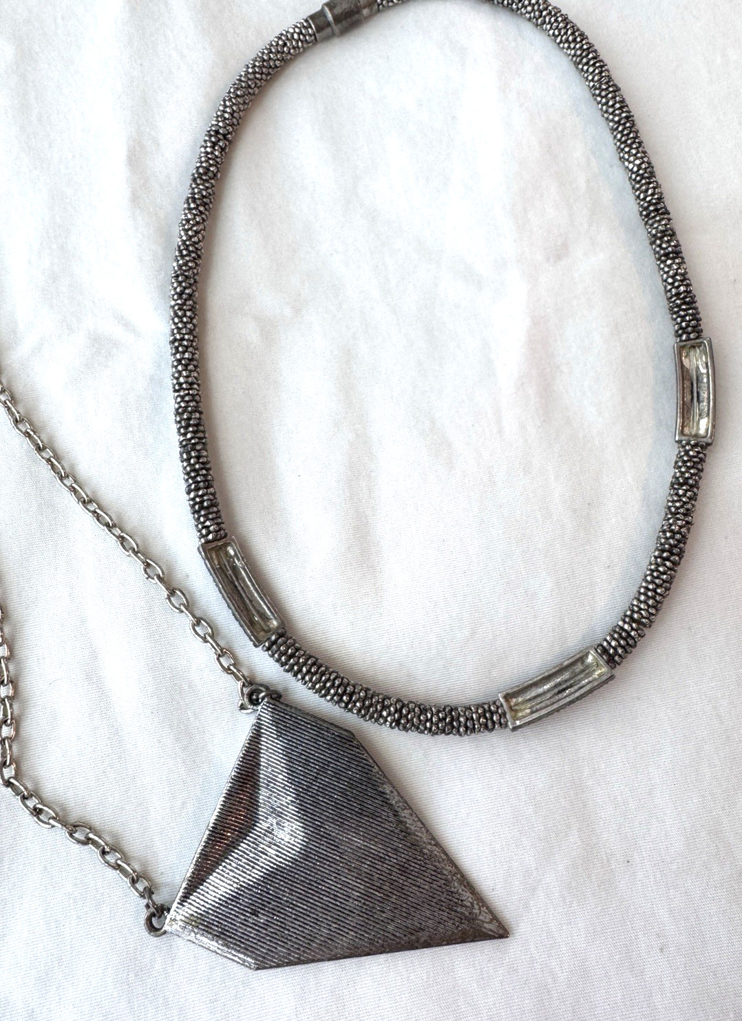 Modernist Necklace STACK Marcasite black Jewelry Lot VTG y2k 2000s Goth Gunmetal