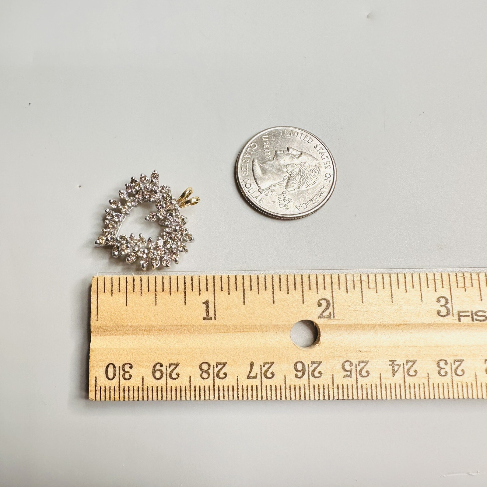 Vintage 14k Yellow/White Gold Champagne Diamond Cluster Heart Pendant