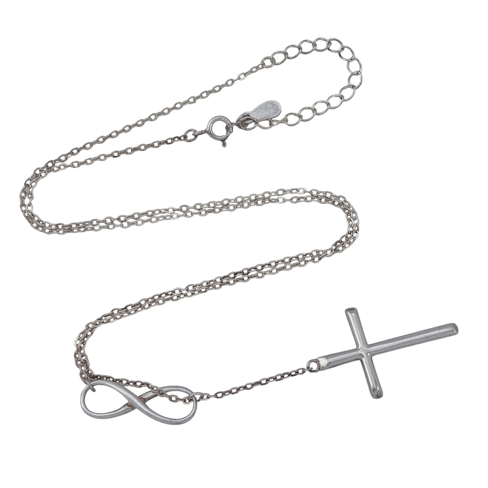 Vintage Sterling Silver 925 Infinity Cross Necklace 16.5″-18.5″