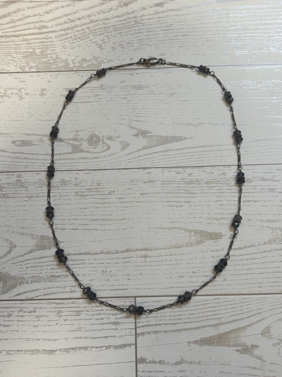 Vintage 925 Sterling Silver Necklace Faceted Iolite Amethyst Style Beads 16”