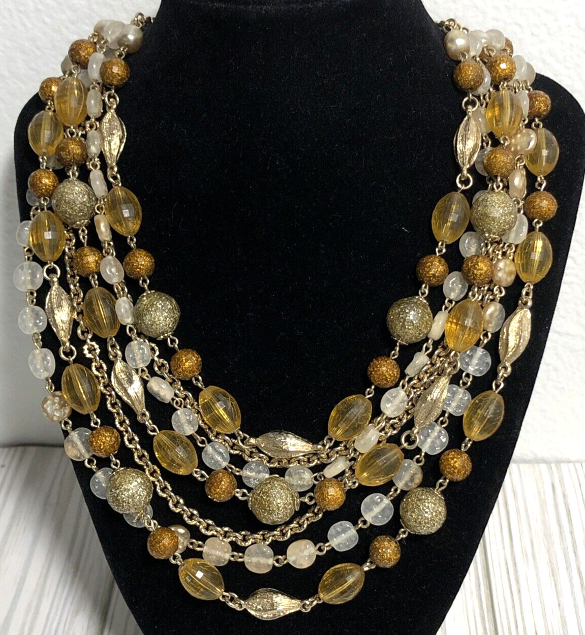 Vintage White Gold Tone Ball Beaded Chain Multistrand Textured Necklace