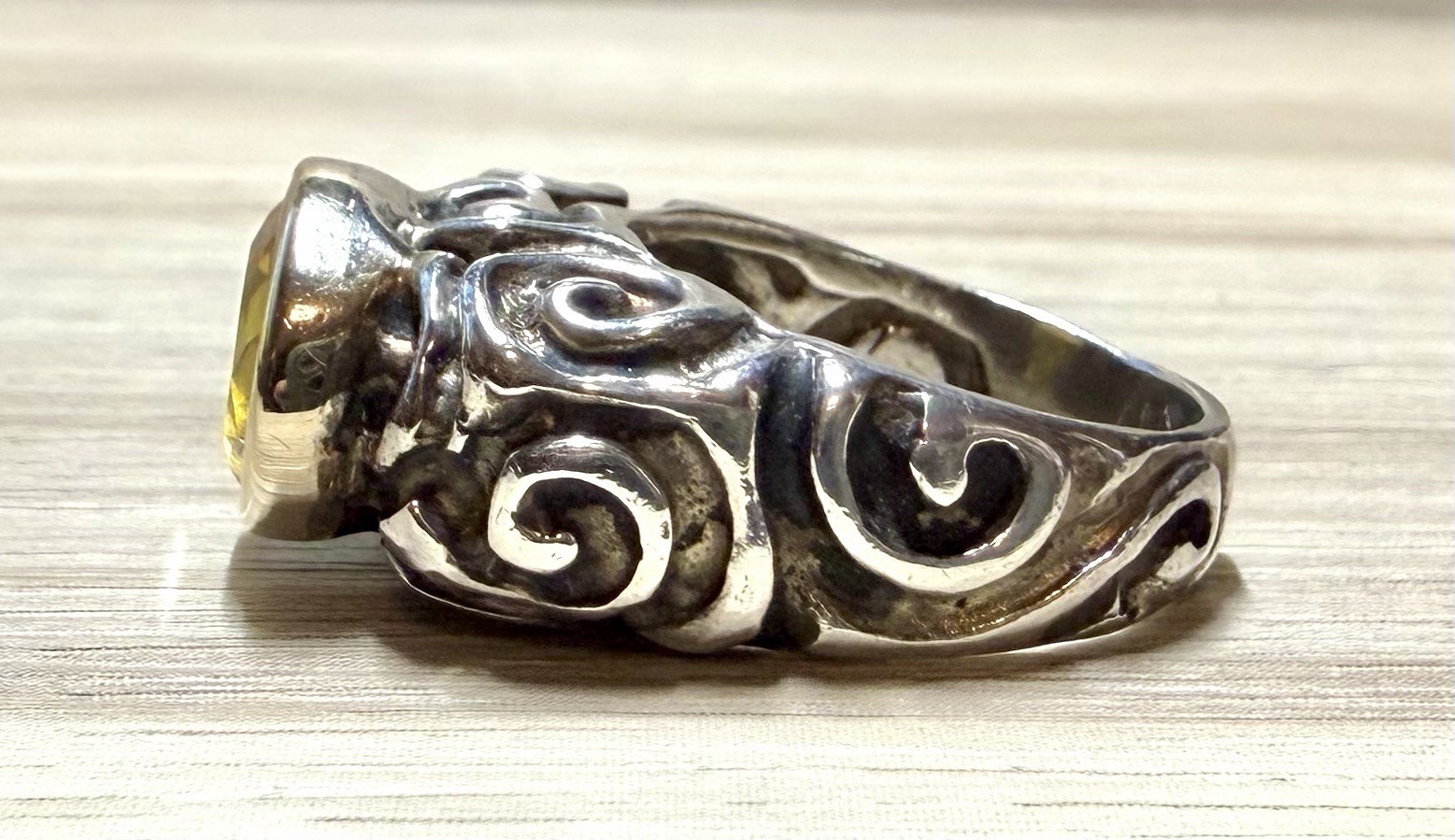 Dian Malouf Sterling Silver & 14K Gold Abstract Swirl Citrine Ring, Size 8