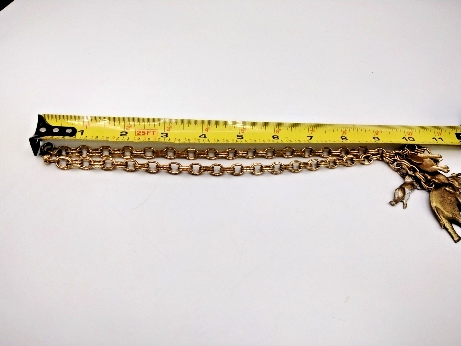 Vintage Gold Tone Safari Animal Charm Necklace Elephant Zebra Lion 18″ Statement