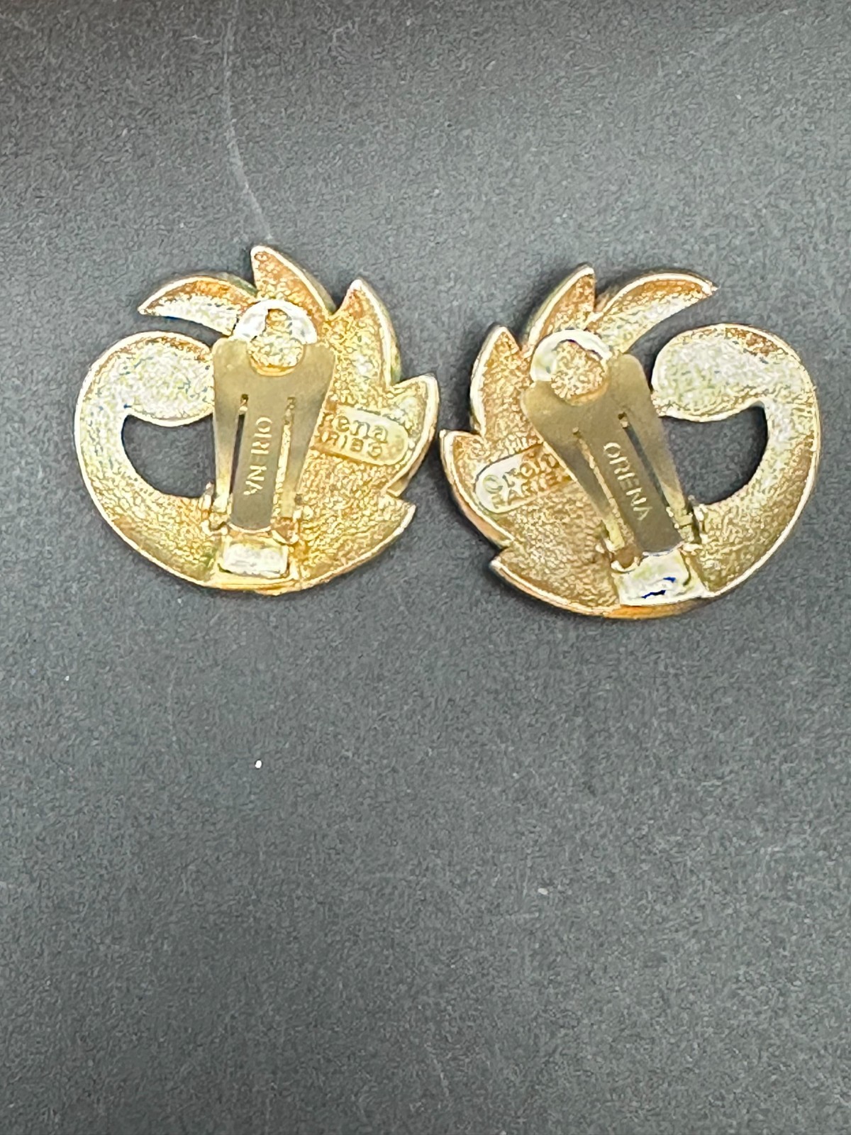 Vintage Orene Paris Gold‑Tone Enamel Bird Clip‑On Earrings • Turquoise Blue