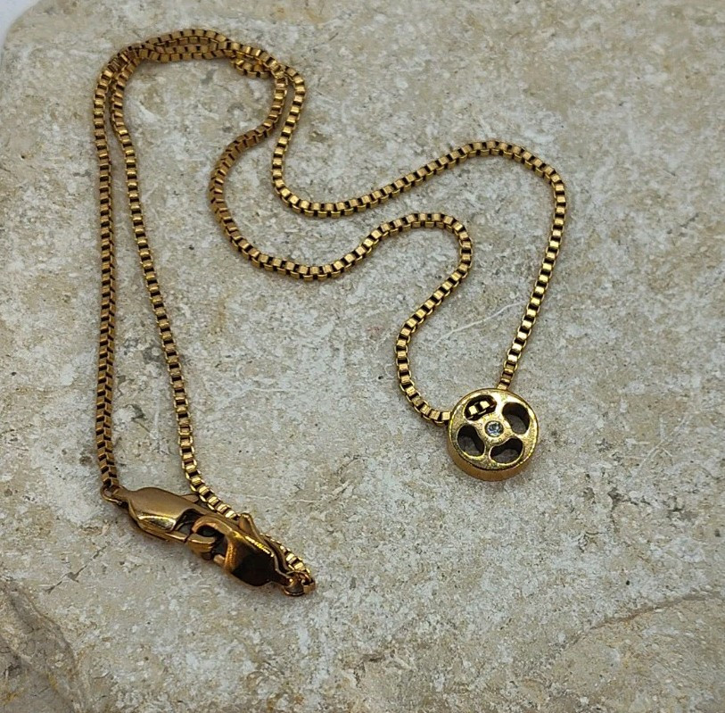 Vintage Signed Henri Bendel Rose Gold Colored Pendant Necklace 16″