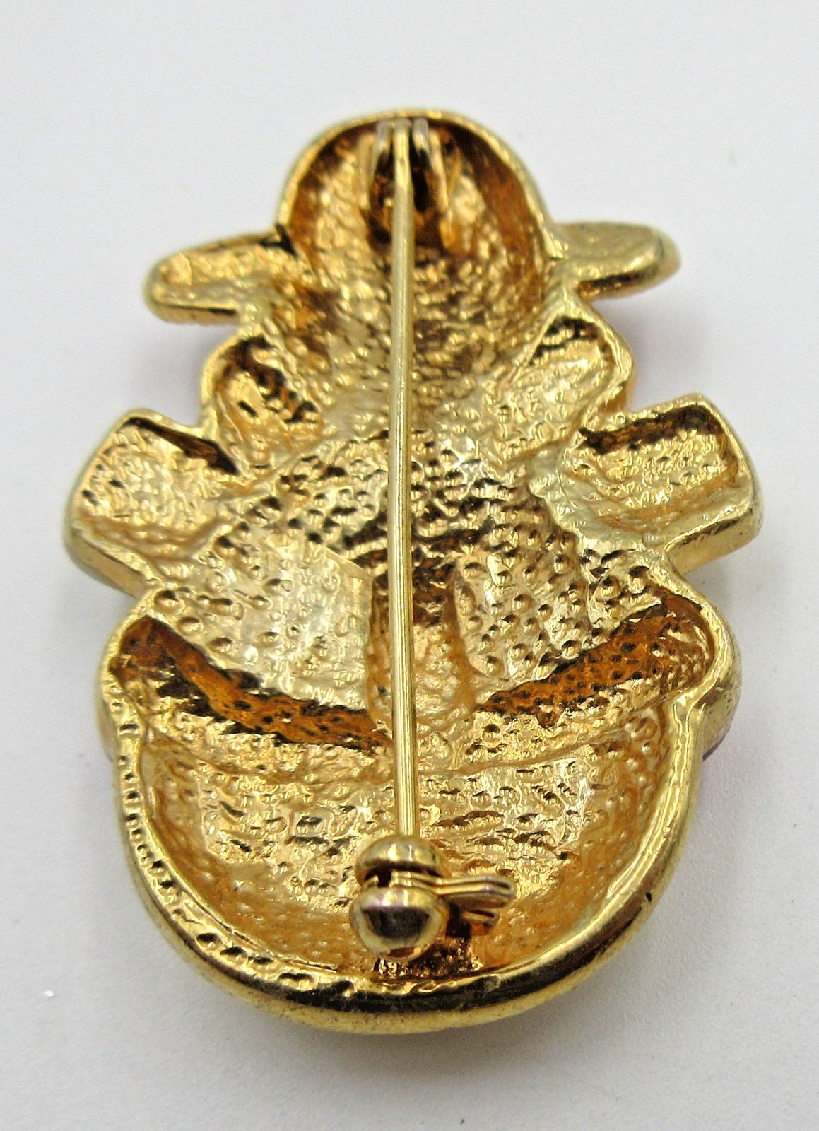 VTG SNOWMAN flower hat CLEAR RHINESTONE CHRISTMAS Brooch Pin red cream gold tone