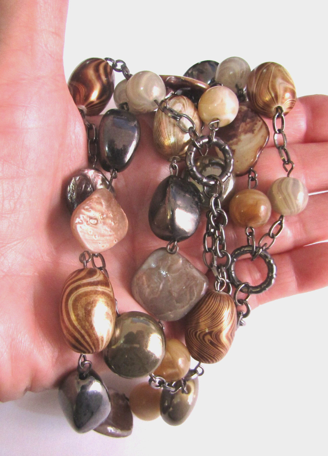 Vintage Abalone Lucite bead Necklace Double Strand 2*18*21