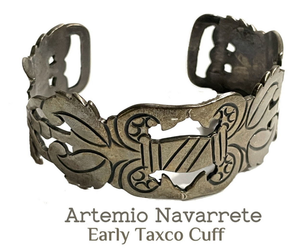 Early Taxco Artemio Navarrete Cuff Bracelet. 980 Silver. 1940s Mexico. Vintage