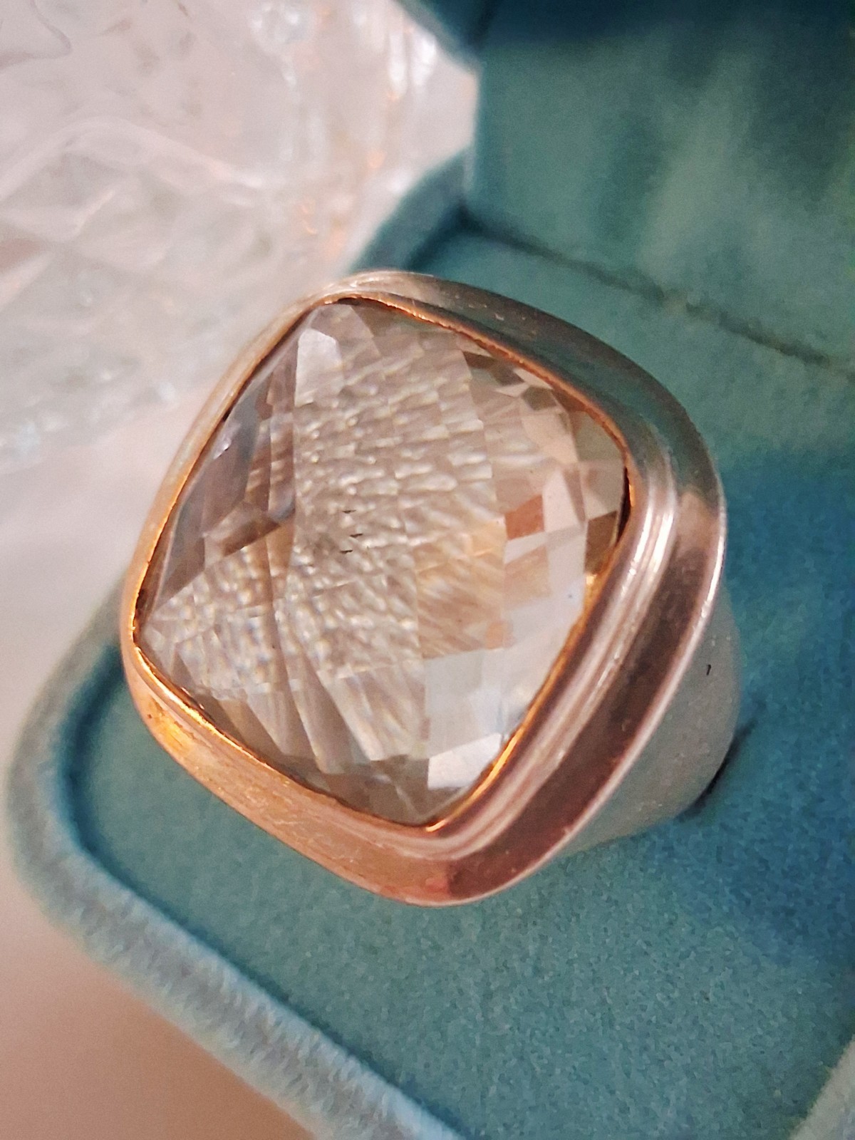 Huge Vintage Rock Crystal Clear Quartz Statement Ring Size 7.5 Sterling Silver
