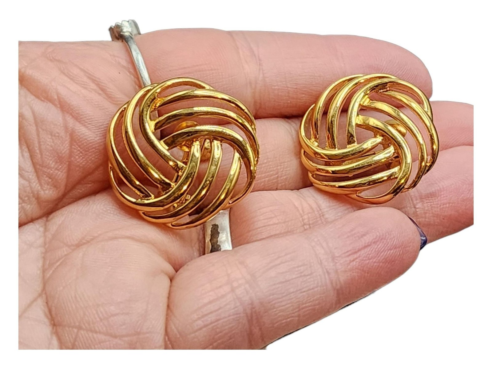 Vintage Napier Gold Tone Love Knot Screw Back Earrings 1950s Mid Century Signed