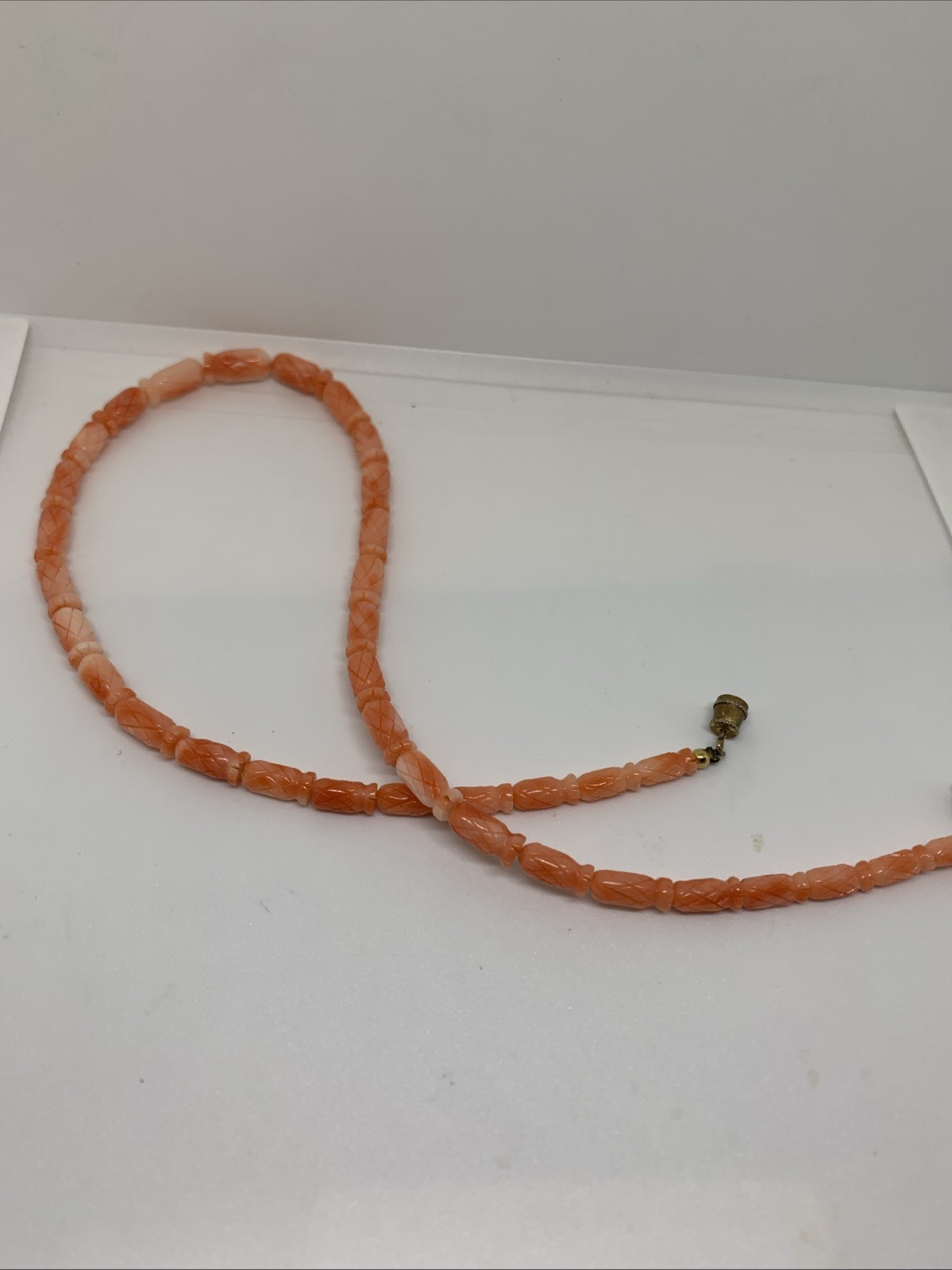 Vintage Carved Genuine Pineapple Carved Coral Bead Necklace Barrel Clasp