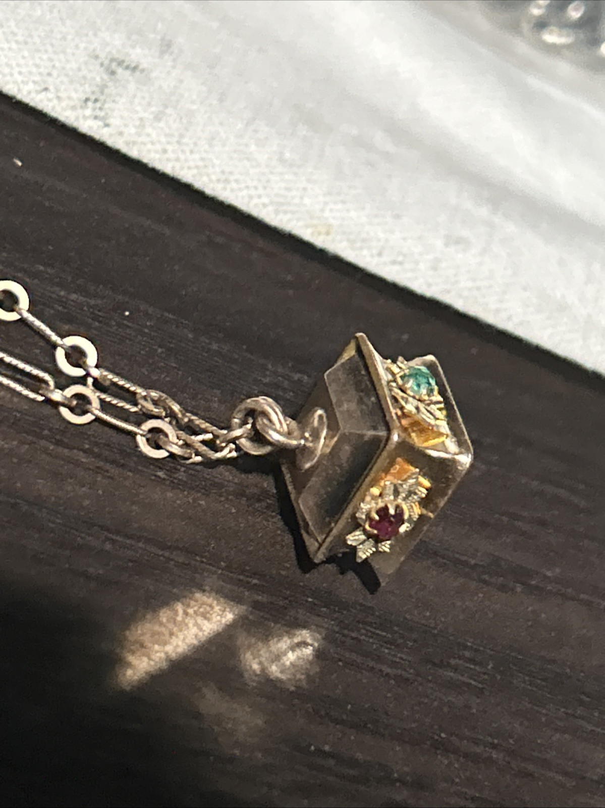 VICTORIAN 9.64g Gold Fill 3” FOB Paste Stones Dog Heads Rose GF 26” Necklace Fob
