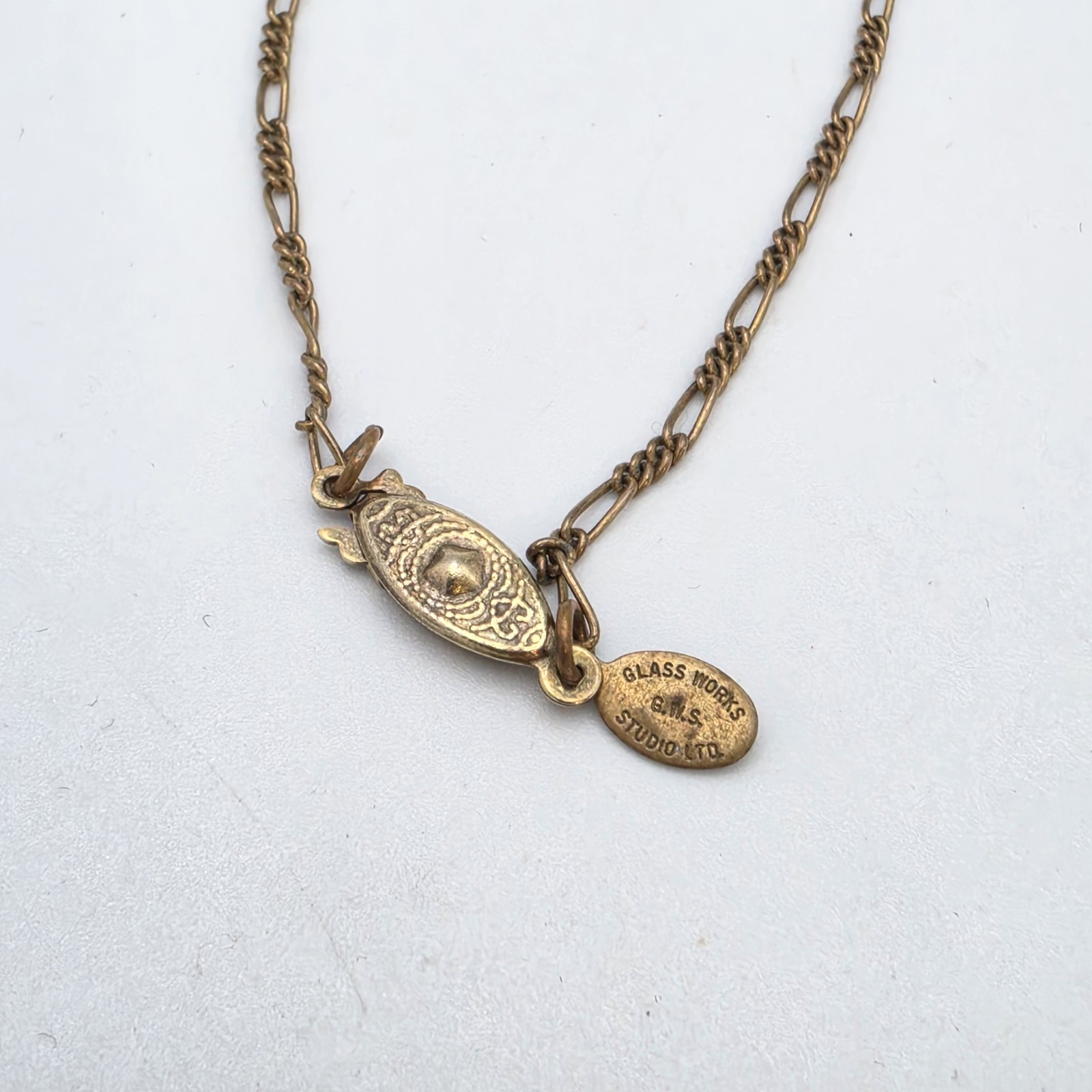 Vtg Glass Works Studio Brass Glass Hearts Multi Colors Necklace 30″