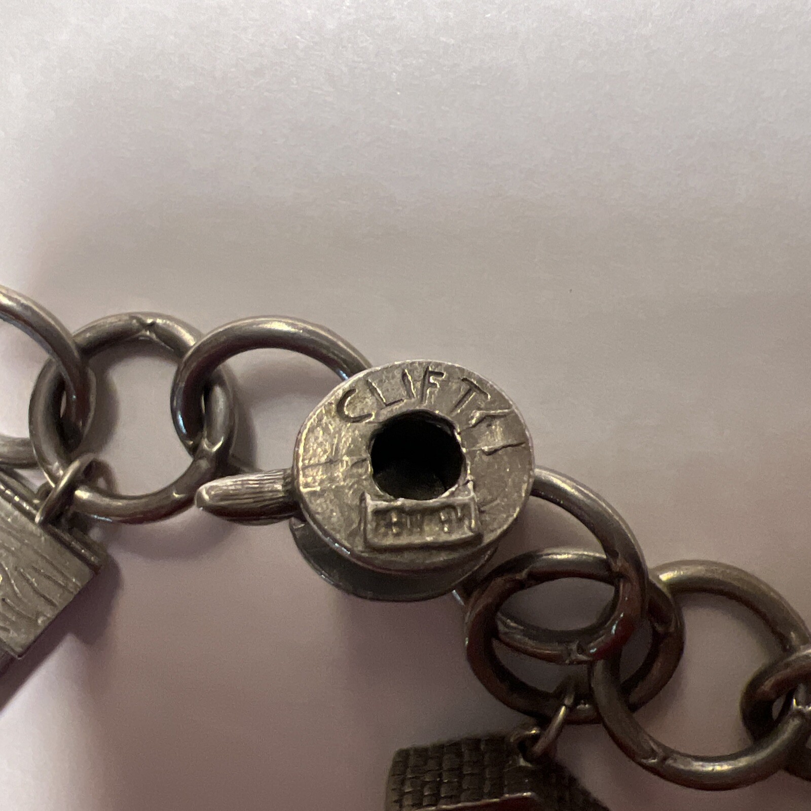 Vintage Jim Clift Pewter Signed Birdhouse/Bird Feeder Charm Bracelet Unique