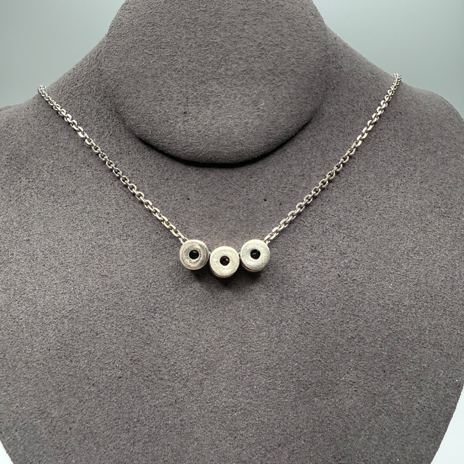 Vintage Sterling Silver 3 Stone Sliding Bezel Station Necklace Green & Purple CZ