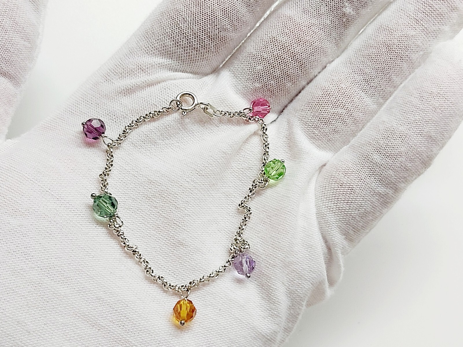 Beautiful Vintage Silver 925 Ladies Multicolor Czech Glass Beads Bracelet