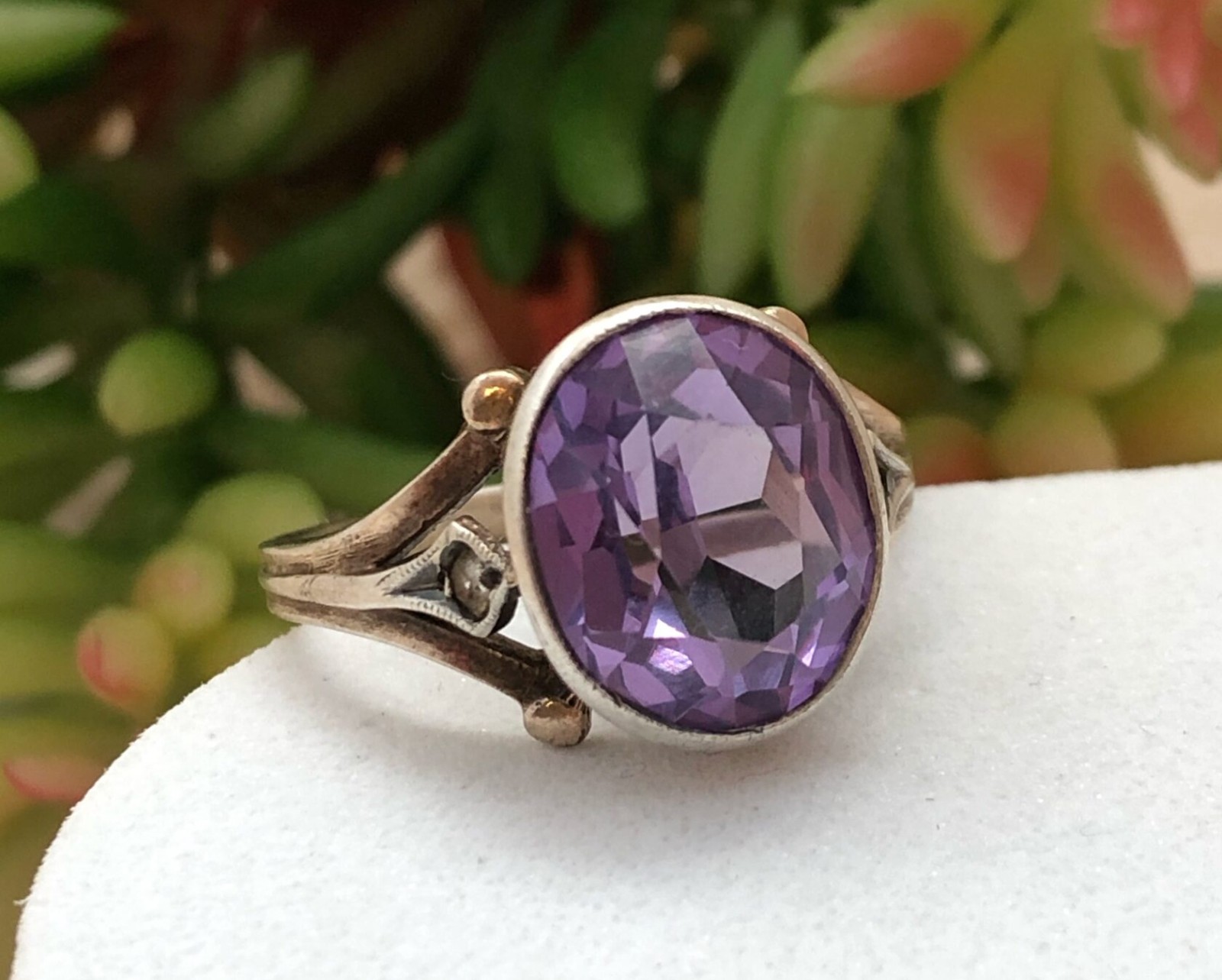 Estate Gems Vintage Soviet Jewelry Ring Amethyst Sterling Silver 875 USSR Size 8
