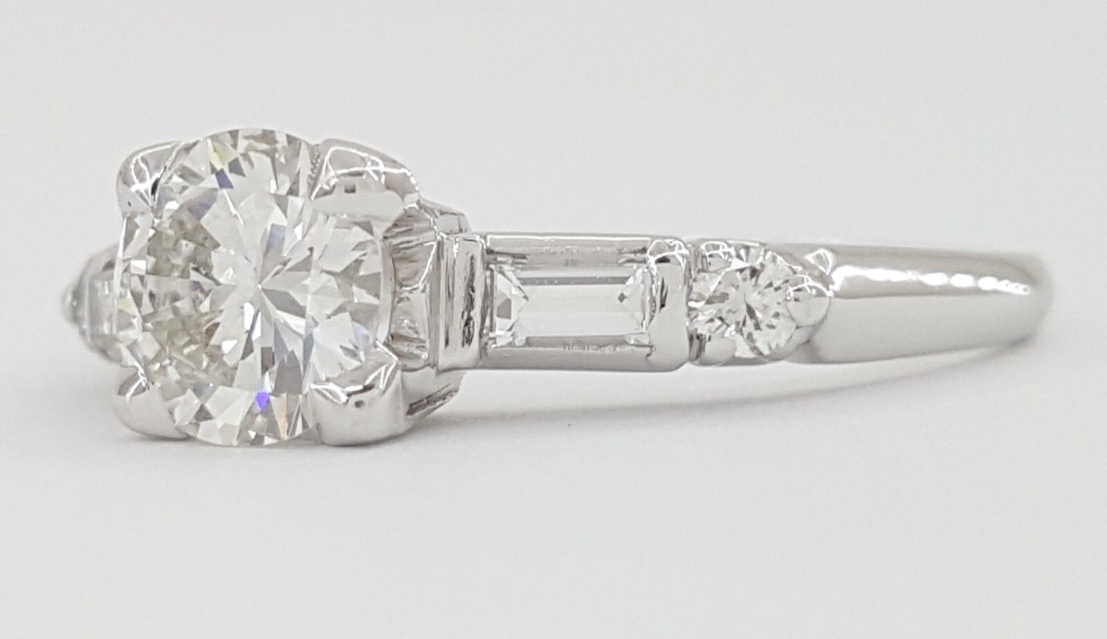 Vintage Old European Cut Diamond Three Stone Engagement Ring Platinum 0.95 ct