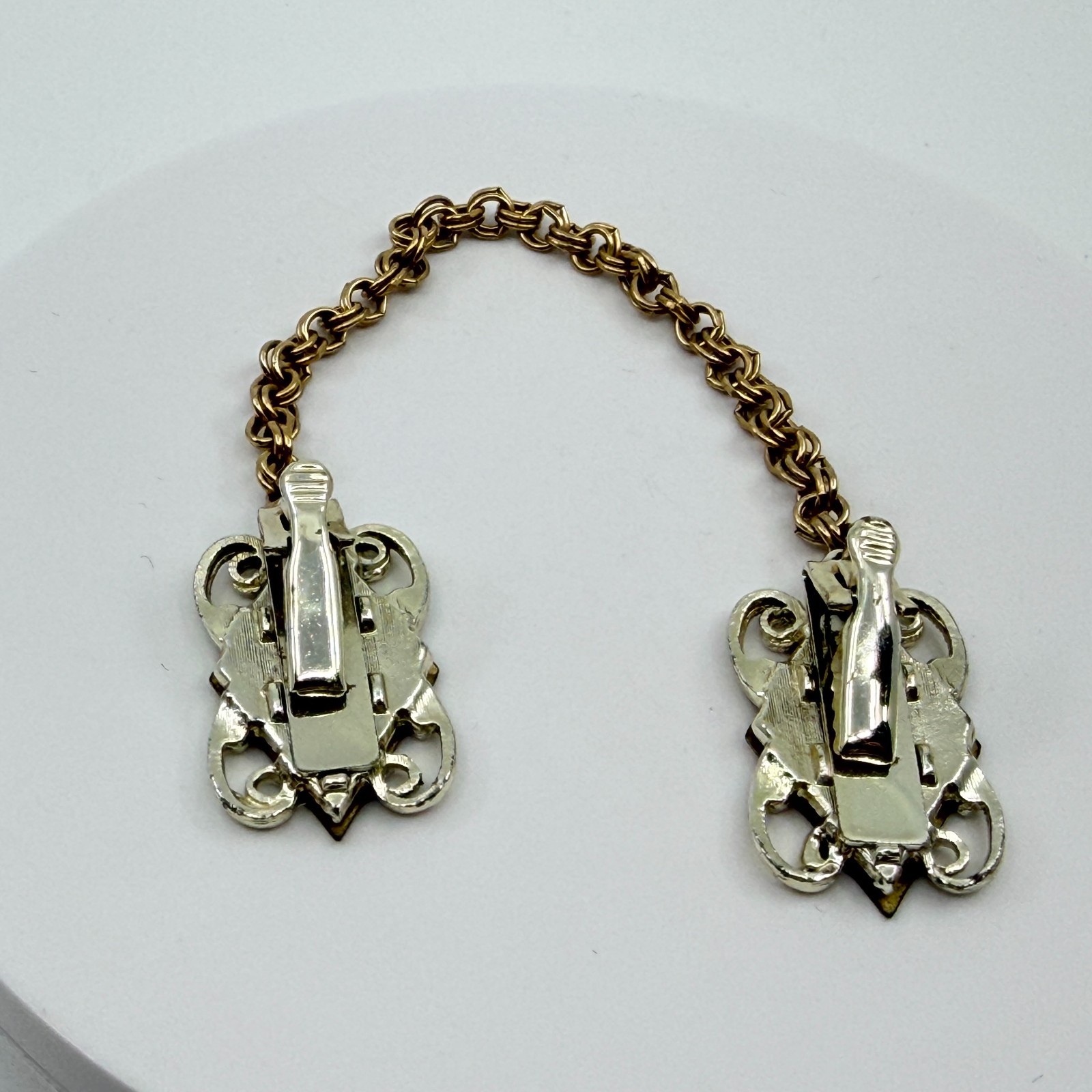 Vintage Mid-Century Two Tone Geometric Lozenge Sweater Guard Cardigan Clip Chain
