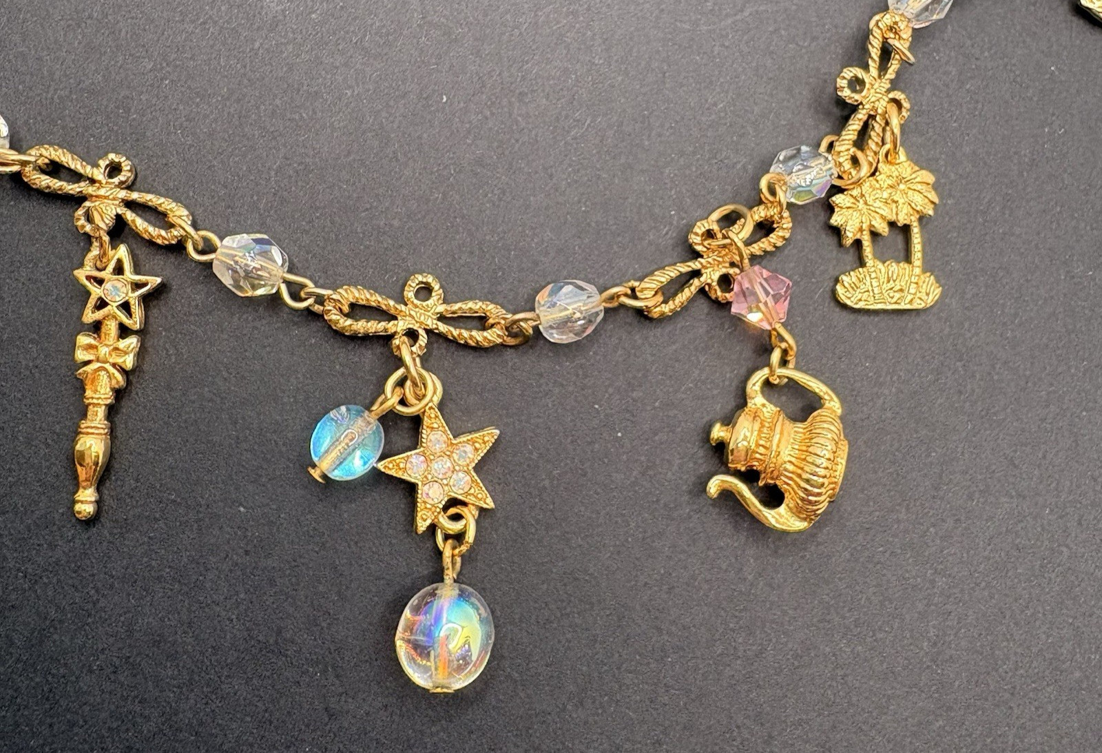 Kirks Folly Charm Necklace Angels Rings Hearts Frog Cat Alligator Crystals RARE