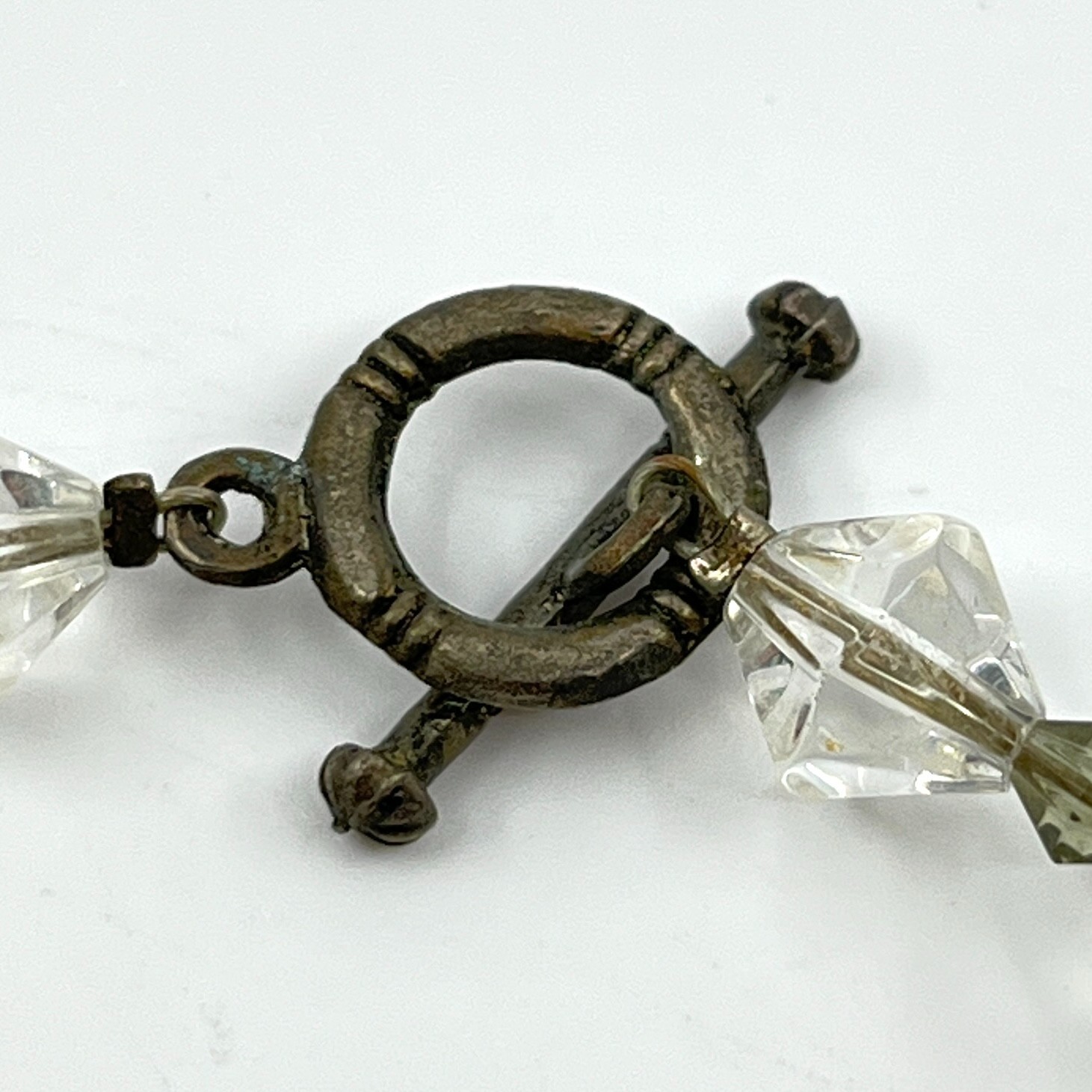 Vintage Boho Cream Square Stone & Crystal Toggle Bracelet – Earthy Neutral Style