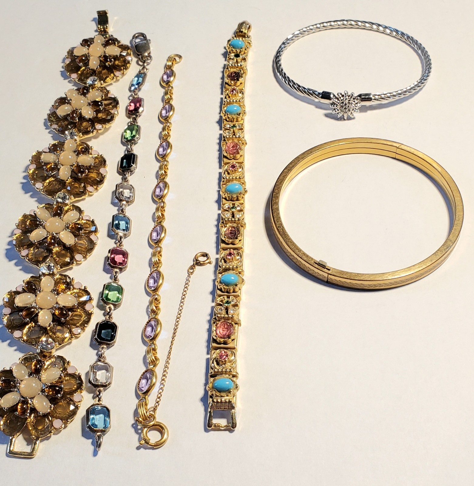 Vintage Bracelet Lot Of 6, Different Makers, Styles, Composition, Ages, Color