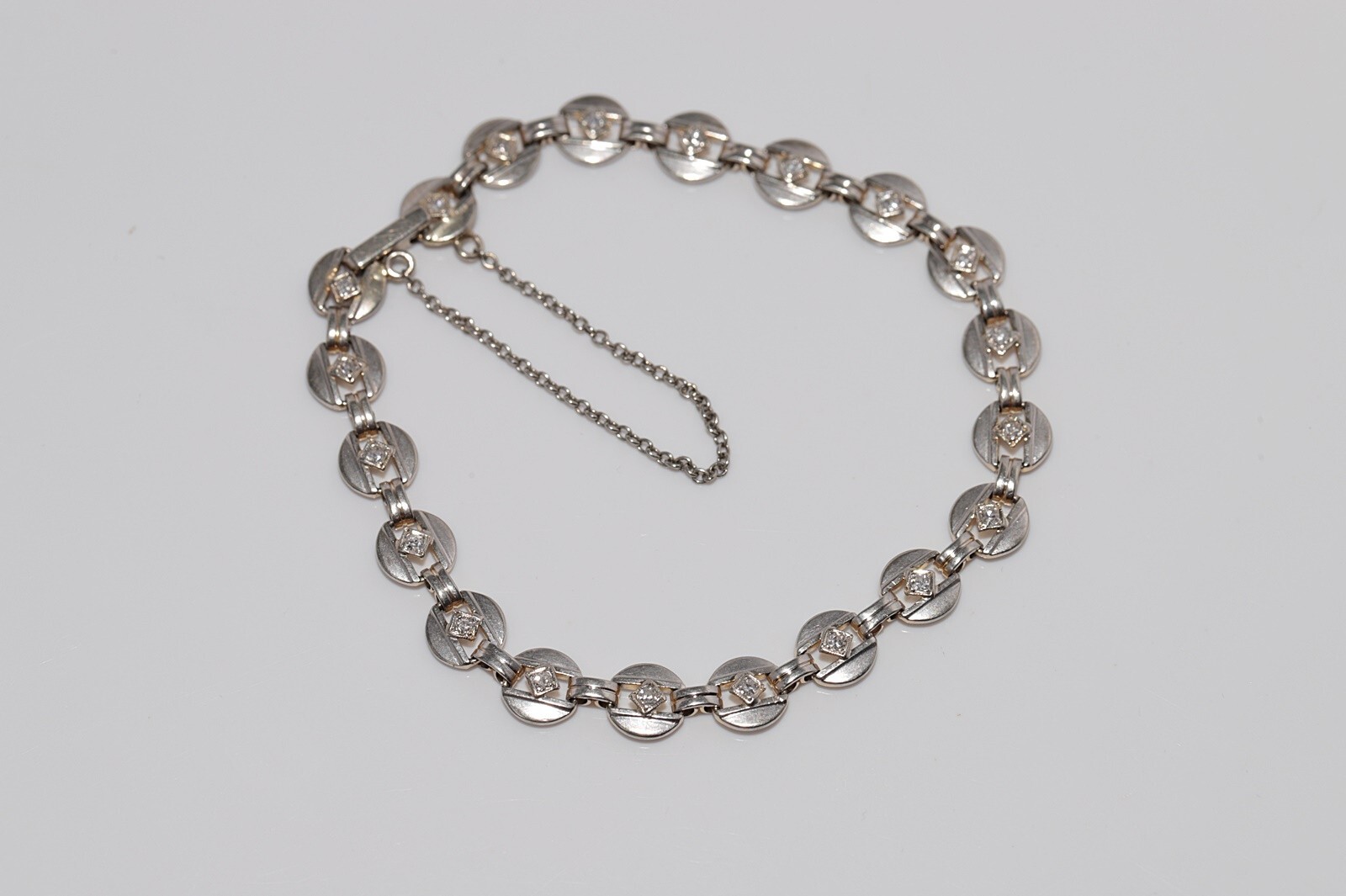 Antique Circa 1920s Art Deco 14k Gold Natural Diamond Decorated Tennis Bracelet