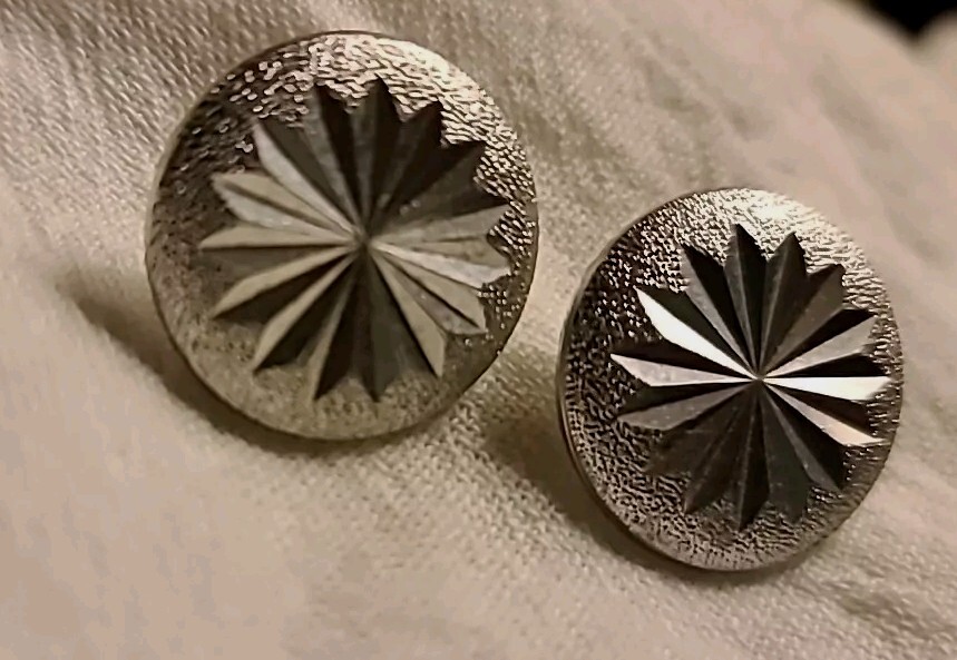 Rare Earrings Vintage MCM Atomic Star Burst Carved Round Aluminum Space Race