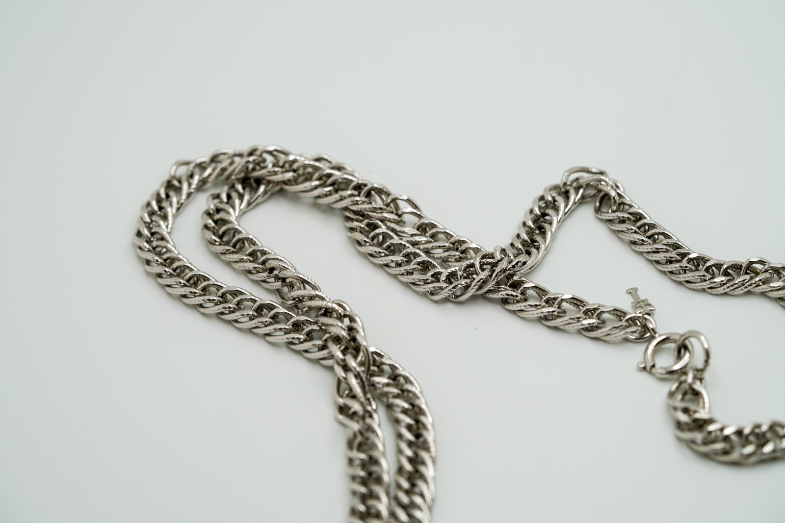 Vintage Silver Tone Trifari Long Wrap Curb Chain Necklace 52″ x 6mm JB39