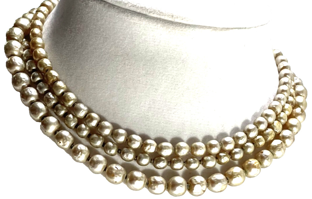 Vintage Miriam Haskell 3 Strand Pearl Choker Necklace 17″ Signed