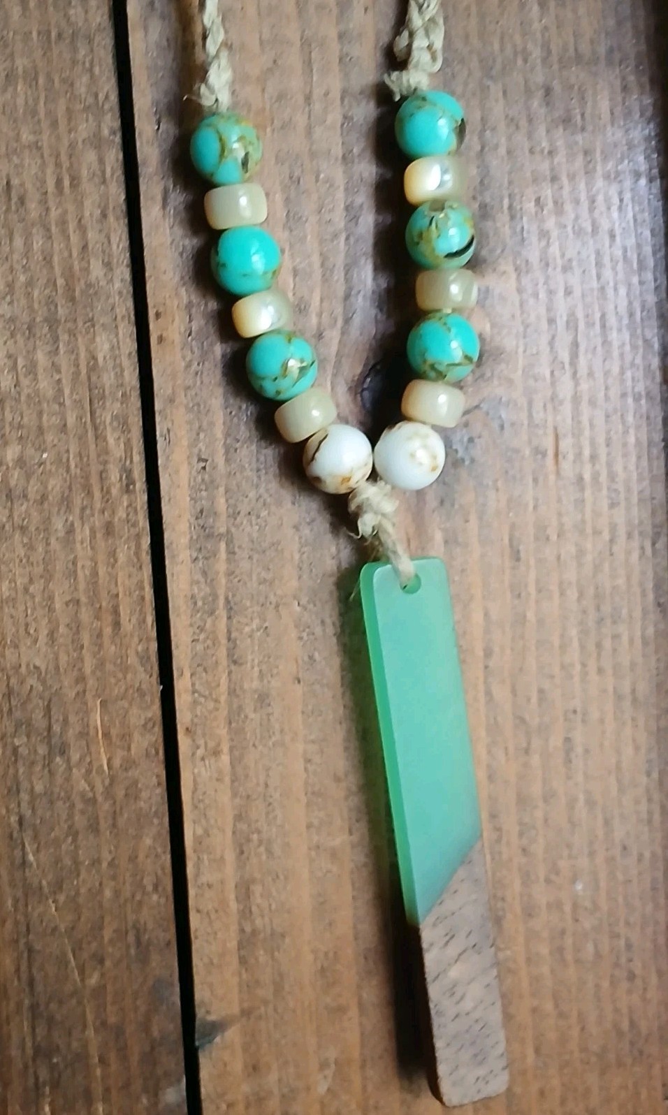 Sea Shell, Resin And Wood Necklace Hemp Cord Hippie Boho Travel Beach Wear