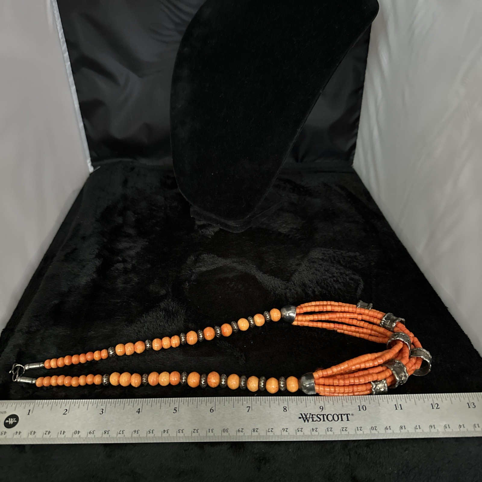 Vintage Orange And Silver Beaded Statement Necklace