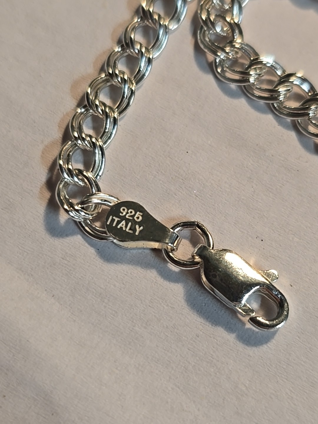 Sterling Silver Double Link Charm Bracelet 7in Long JCM 925 Italy