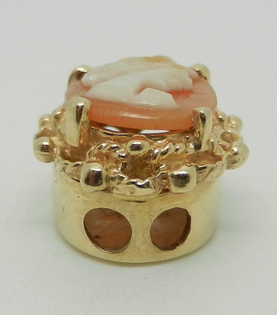 VINTAGE 14K YELLOW GOLD CAMEO SLIDE BRACELET CHARM – RARE – LB2681H