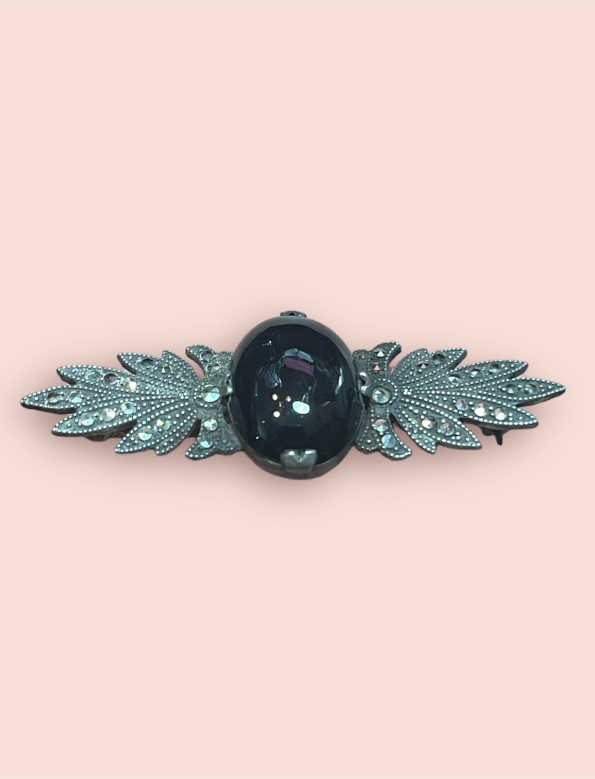 Onyx Marcasite Brooch